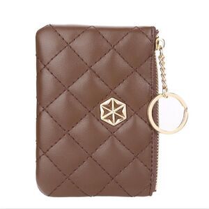 Women's Vegan Leather Zip Change Coin Purse Card Wallet with Keychain Ring Gifts